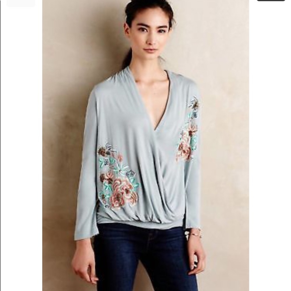 Anthropologie Akimi-Kin embroidered & beaded top